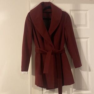 Calvin Klein Womens Burgundy Wool Blend  Coat. Double Breasted. Lined. 4P.